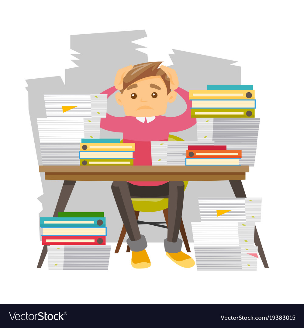 young despair office worker with heaps of papers vector image office papers
