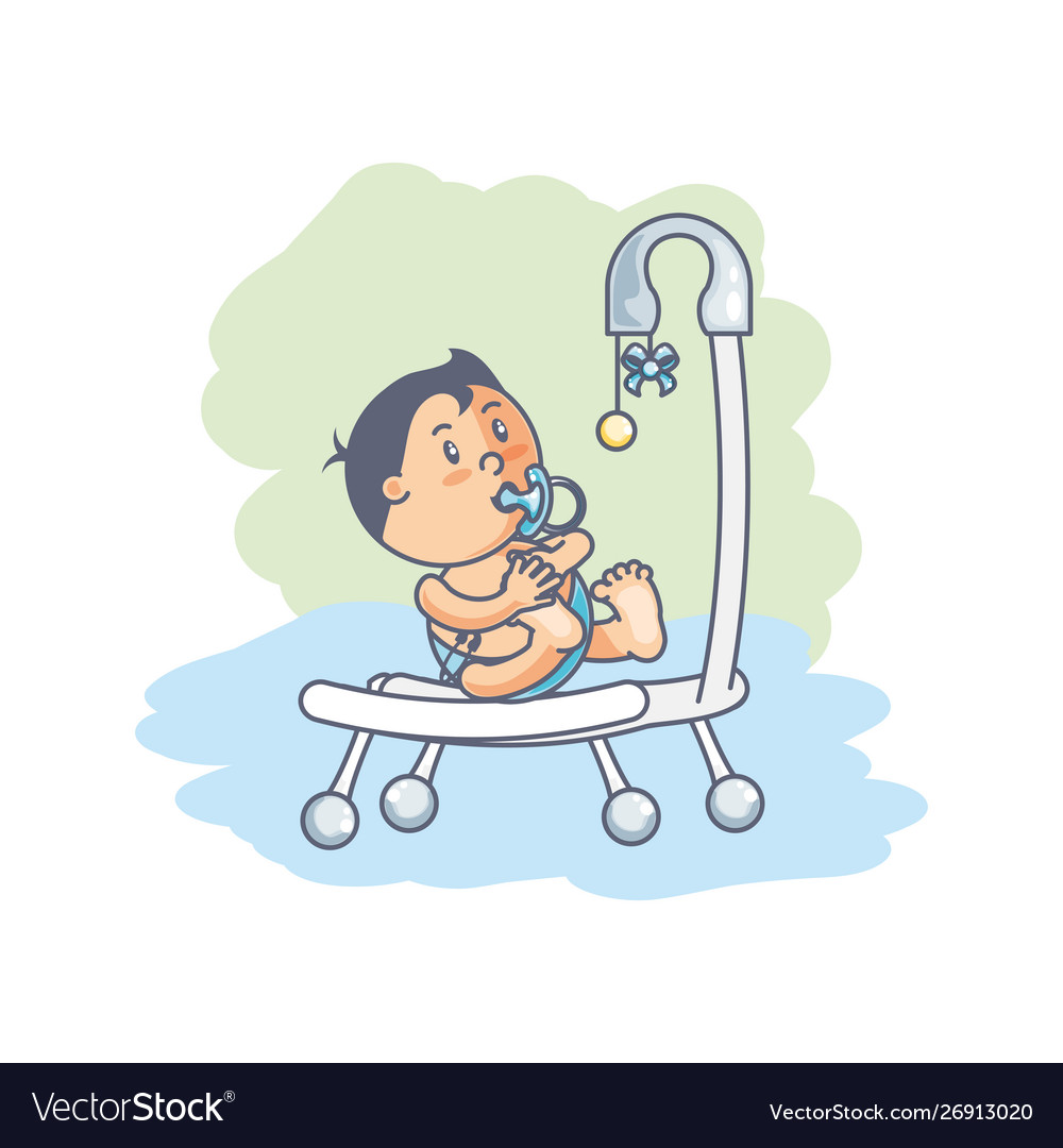 Baby boy in cradle mobile toy Royalty Free Vector Image