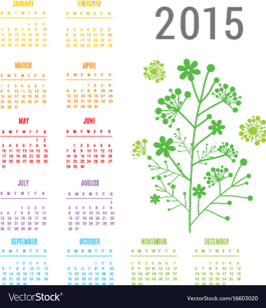 Calendar 2015 flower Royalty Free Vector Image