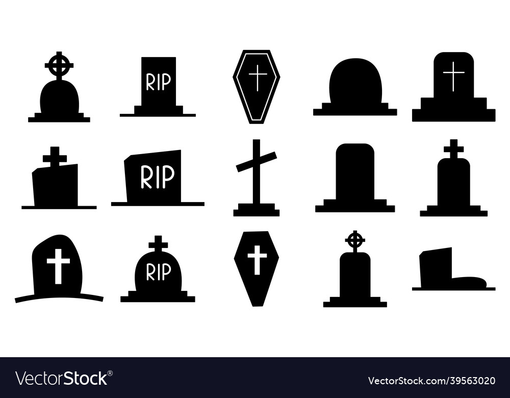 Collection of dark silhouettes tombstones Vector Image