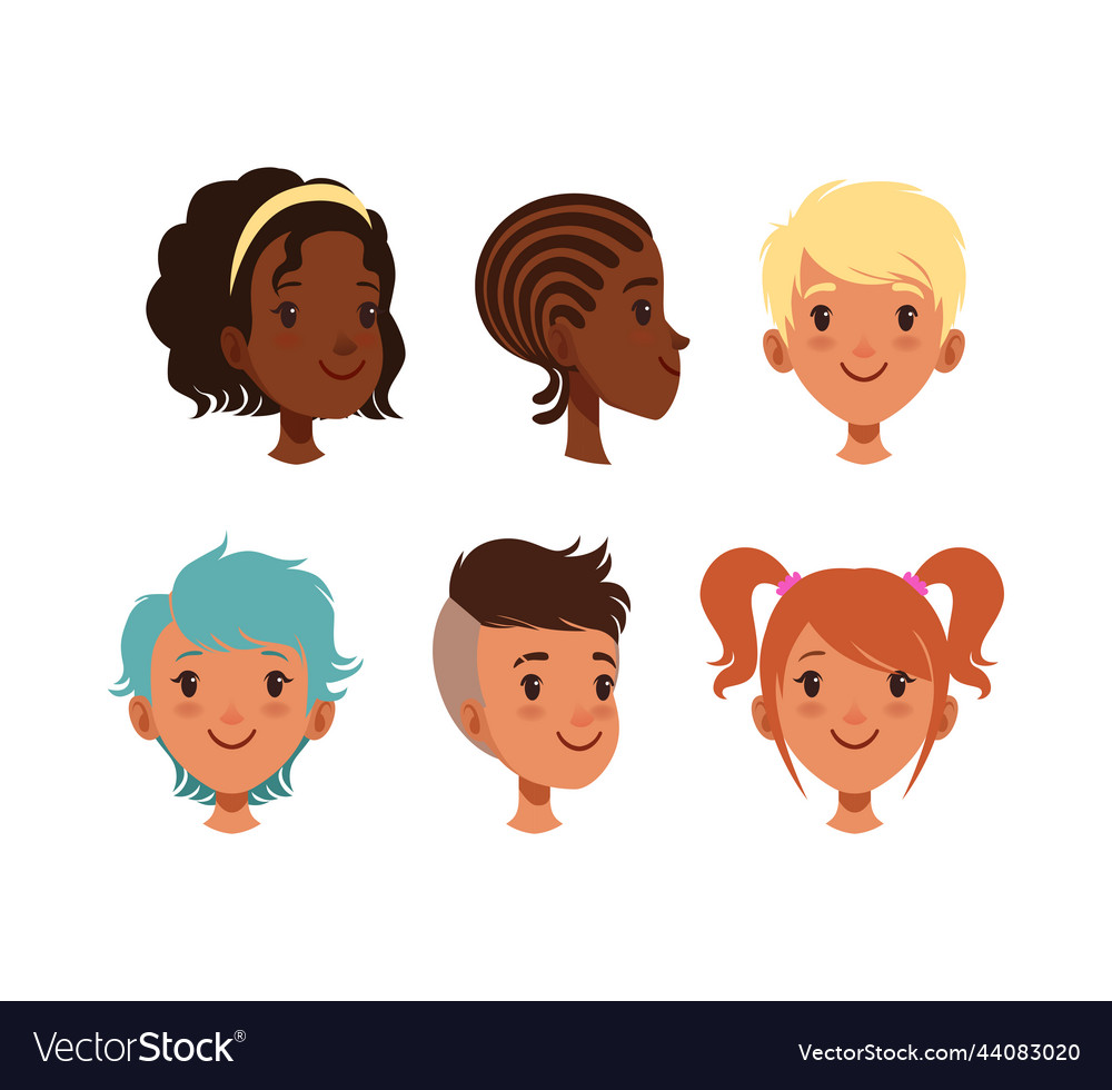 Cute girls and boys heads view from different