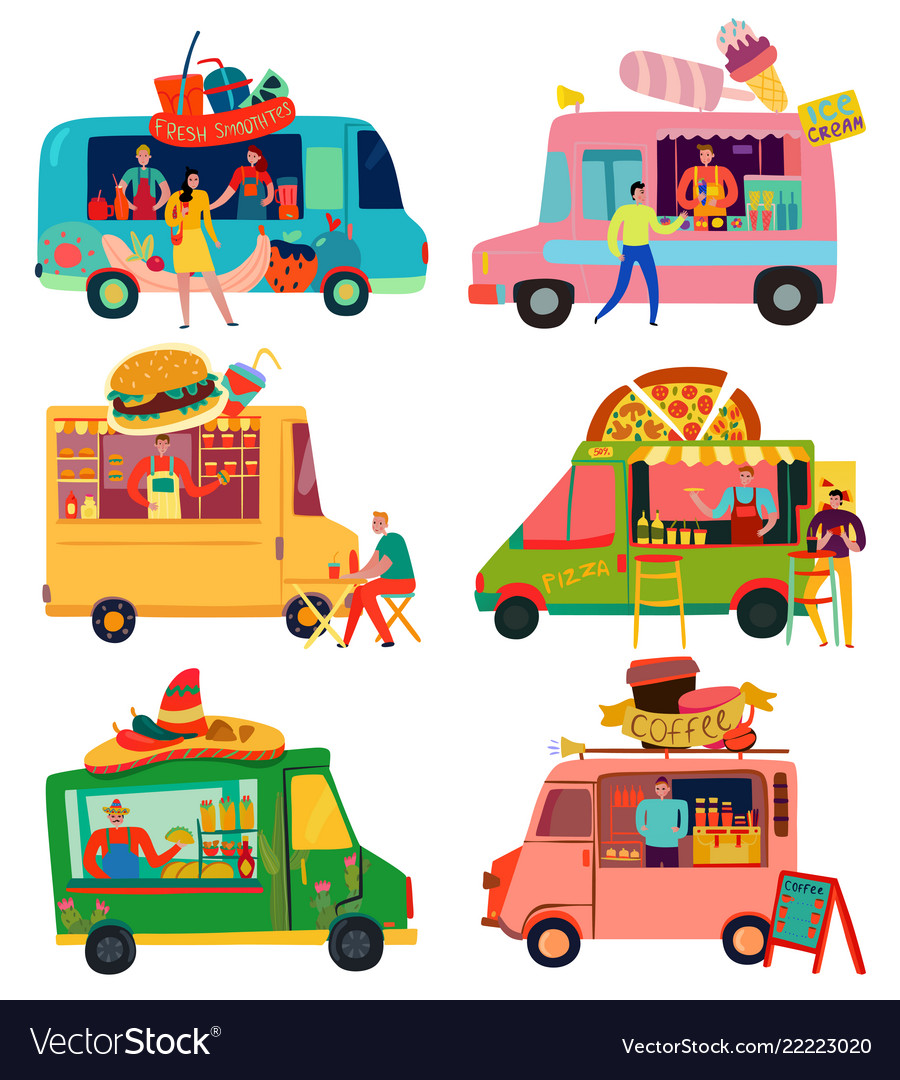 Food Trucks Set Royalty Free Vector Image Vectorstock 6400