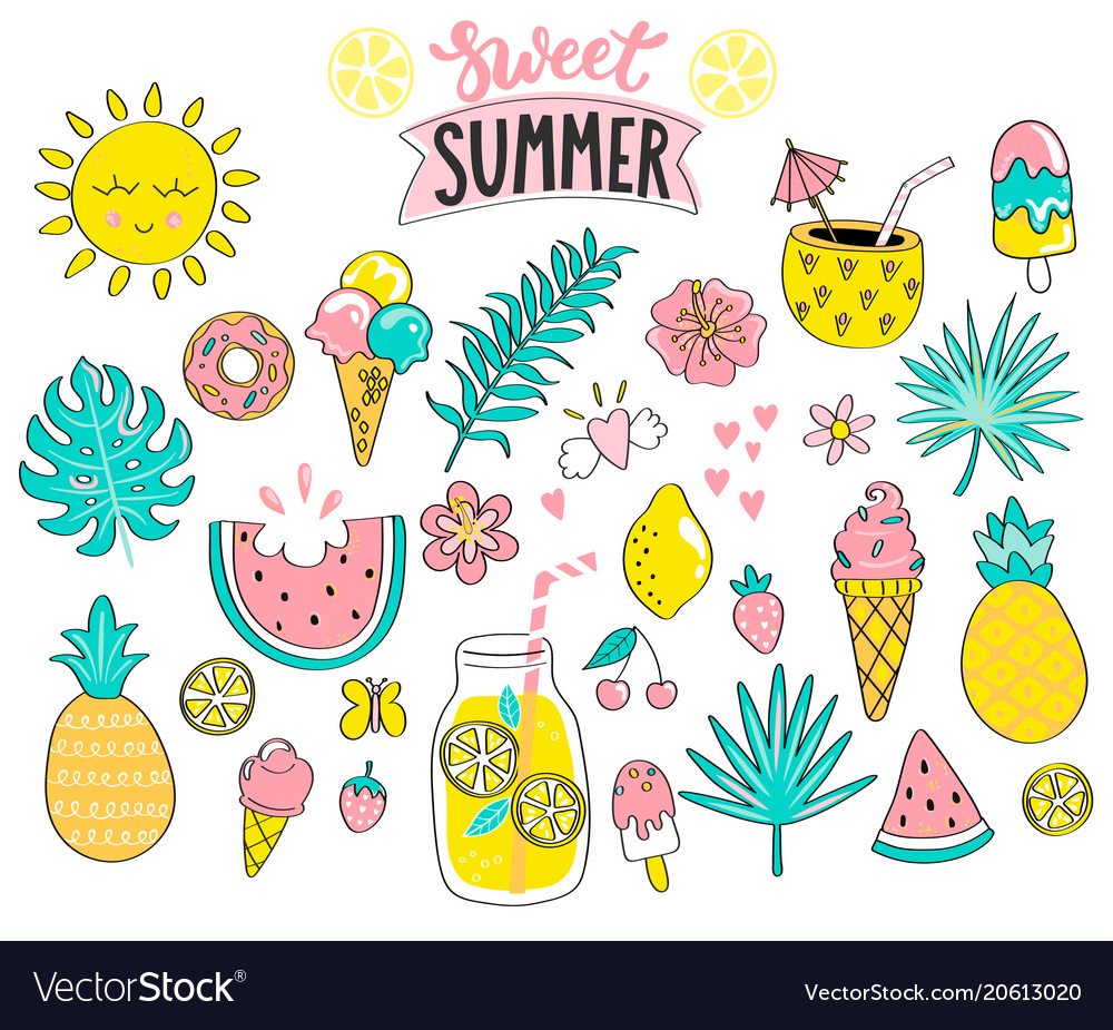 Set of sweet summer hand drawn elements Royalty Free Vector