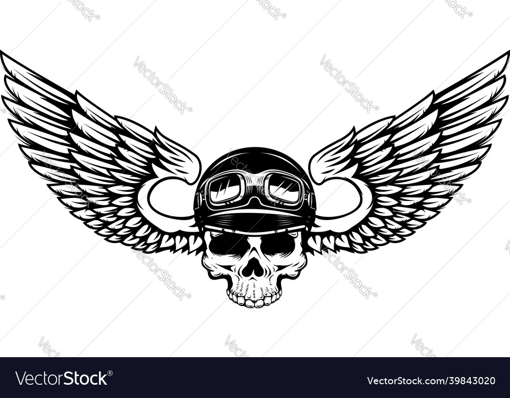 Skull in winged helmet design element for logo Vector Image