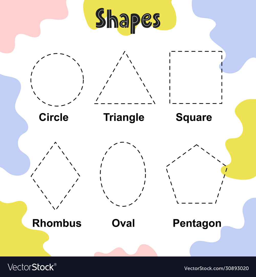 trace shapes activity page for kids tracing vector image