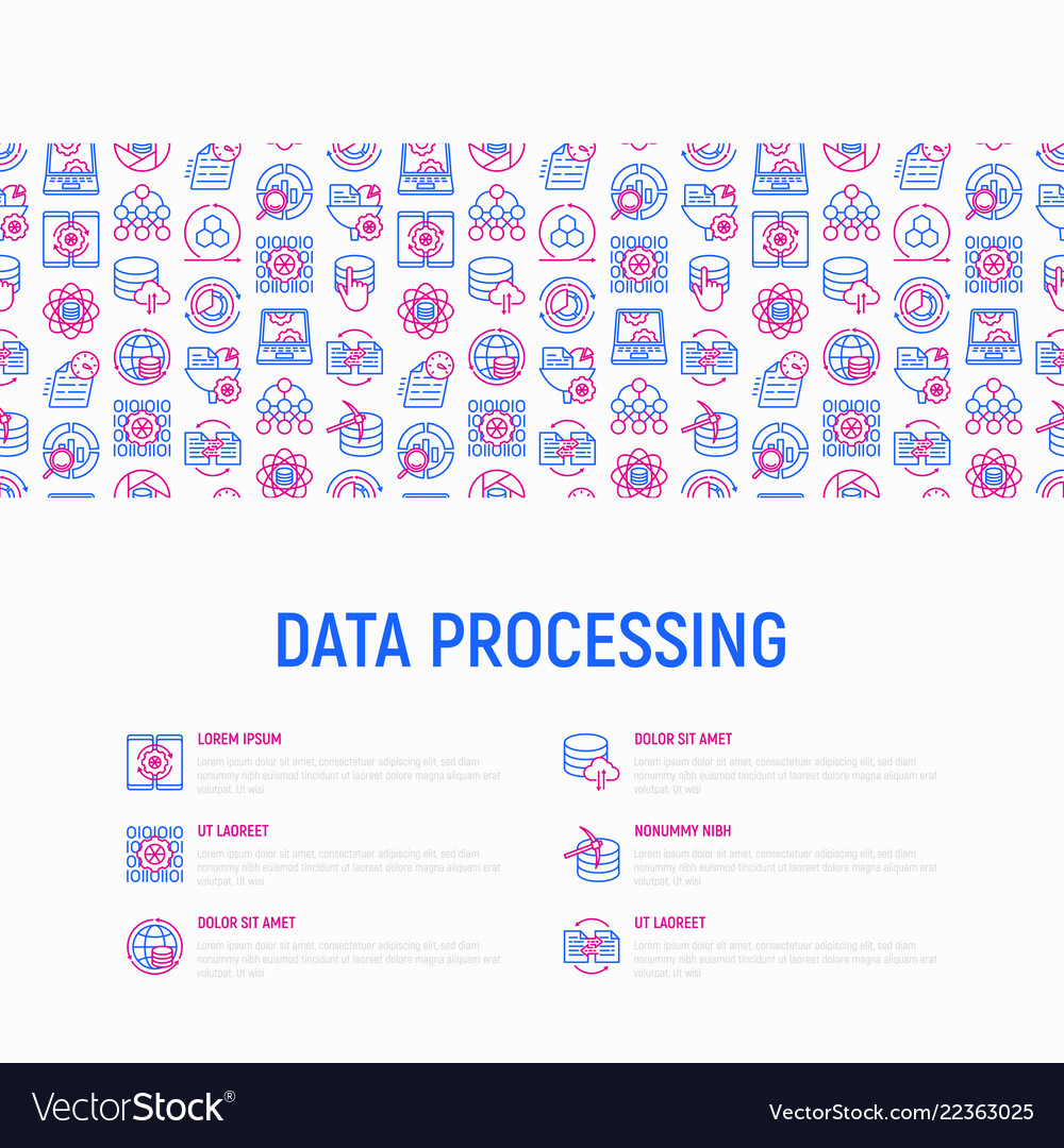 Data processing concept with thin line icons Vector Image
