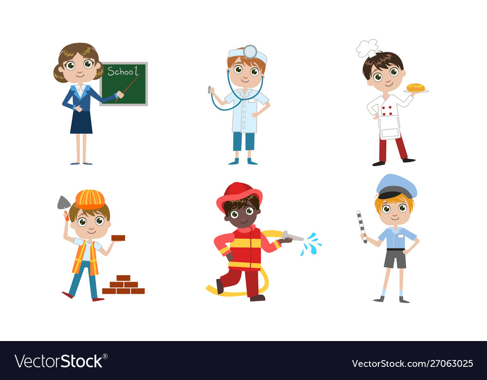 Kids Different Professions Set Teacher Doctor Vector Image