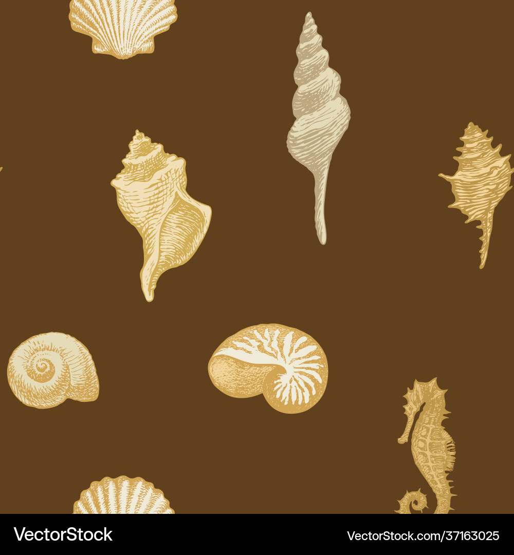 Seamless pattern with seashells various shapes Vector Image