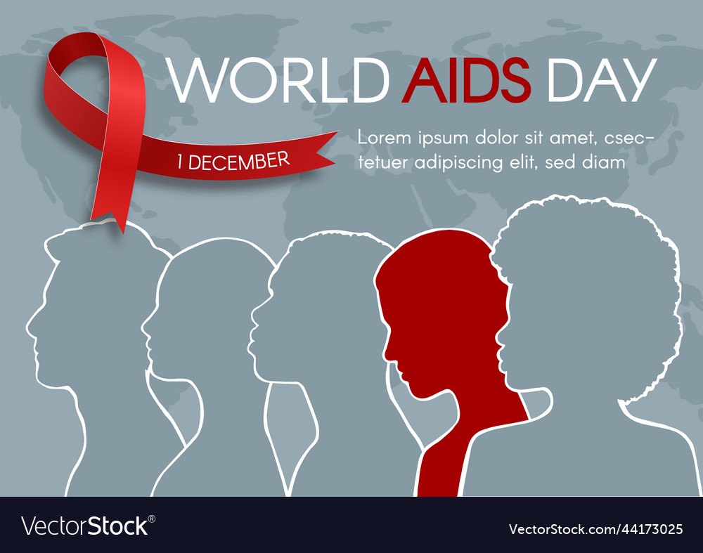 World aids day horizontal banner with red ribbon Vector Image