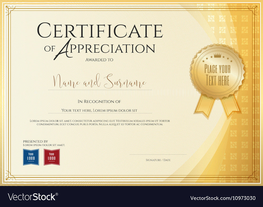 Certificate template for achievement appreciation Vector Image With In Appreciation Certificate Templates