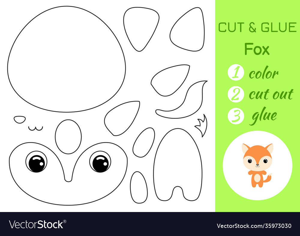 Coloring book cut and glue baby fox educational Vector Image