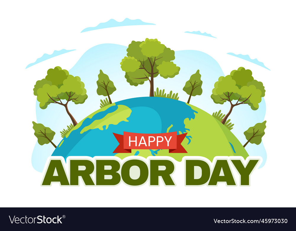 Happy arbor day on april 28 with green tree Vector Image