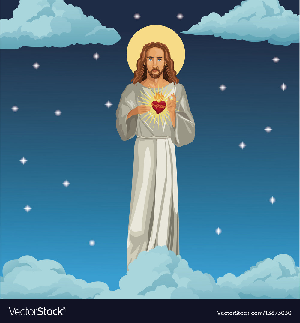 Jesus Christ Sacred Heart Night Background Vector Image