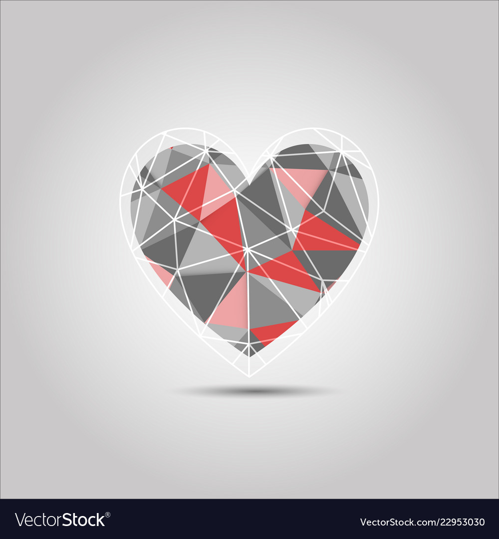 Red and grey heart shape polygon abstract