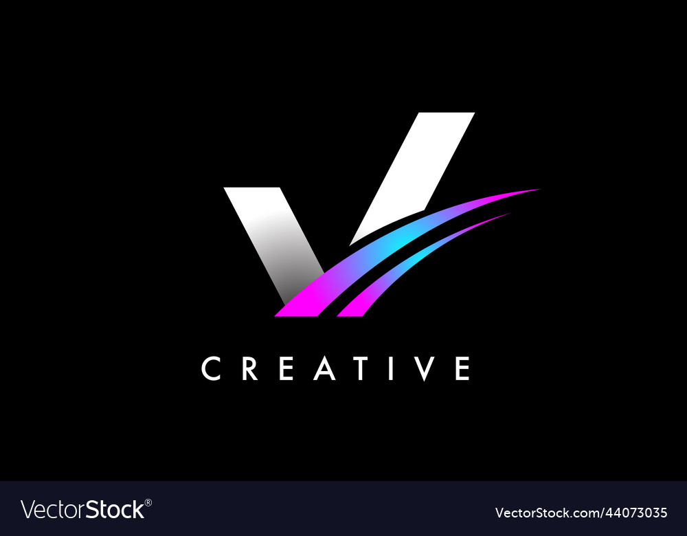 Letter v logo design with curved purple blue Vector Image