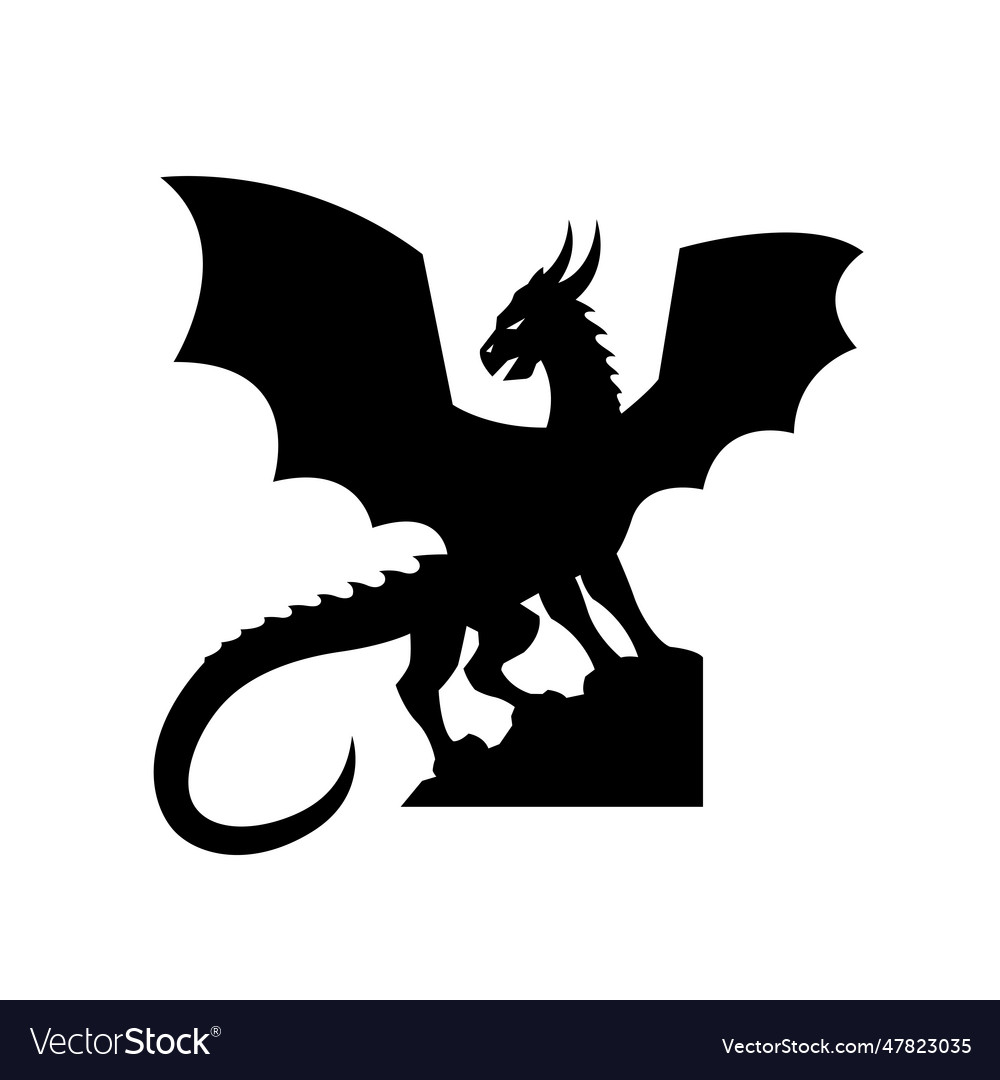 Logo Silhouette Of A Dragon Sitting On A Stone Vector Image