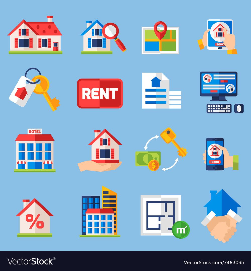 Rent and tenancy icons set Royalty Free Vector Image