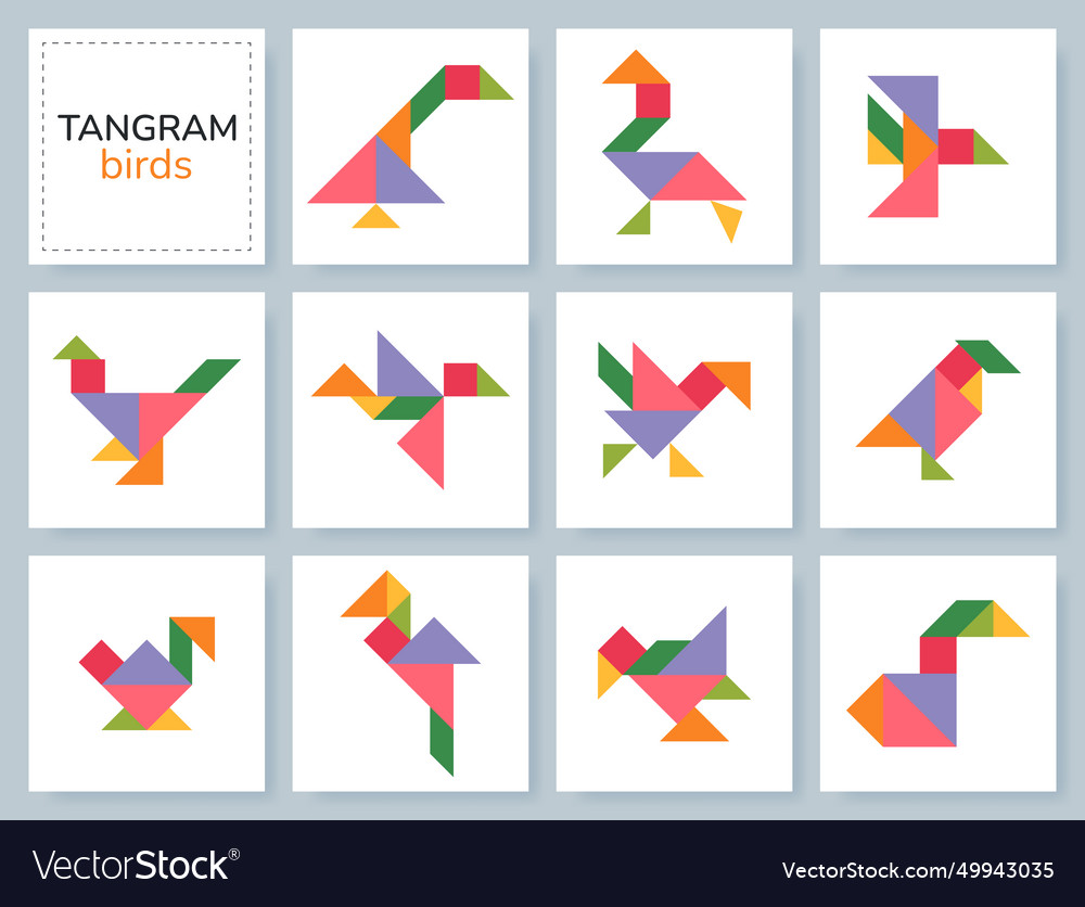 Tangram puzzle set with various birds