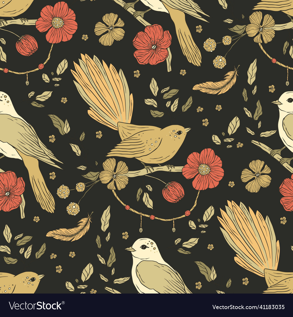 Vintage bird seamless pattern Royalty Free Vector Image