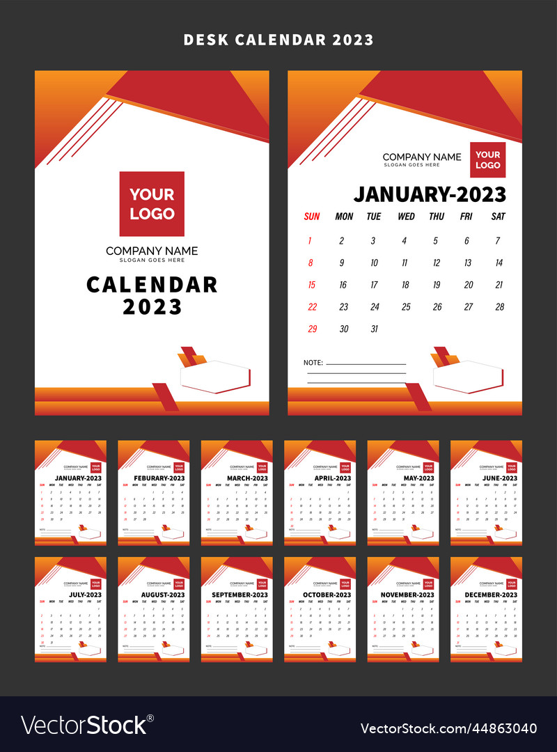 2023 desk calendar design template Royalty Free Vector Image