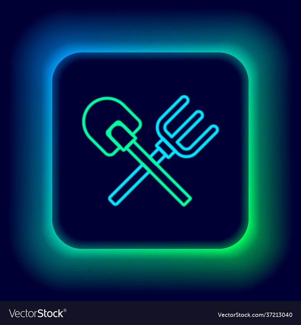 Glowing Neon Linie Schaufel und Rake Icon isoliert