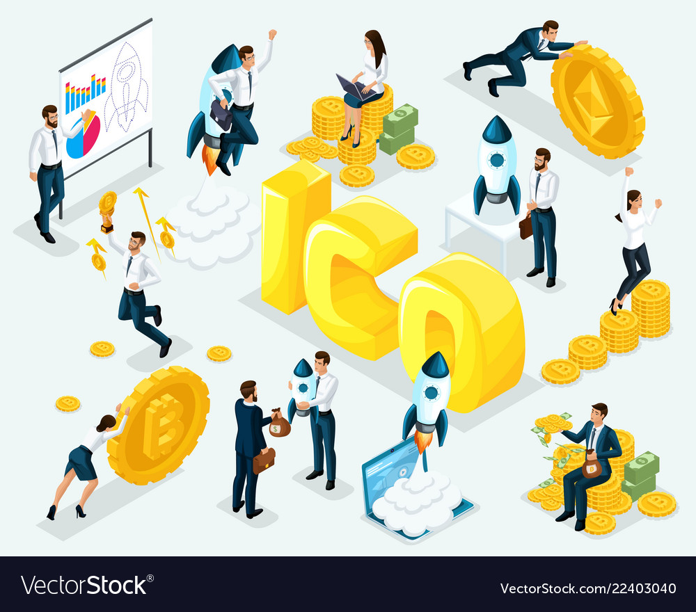 Isometric business concept ico blockchain infogra