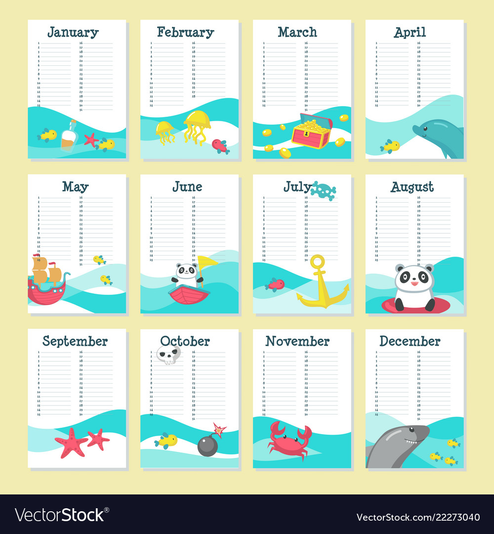 Planner calendar template with cute animals