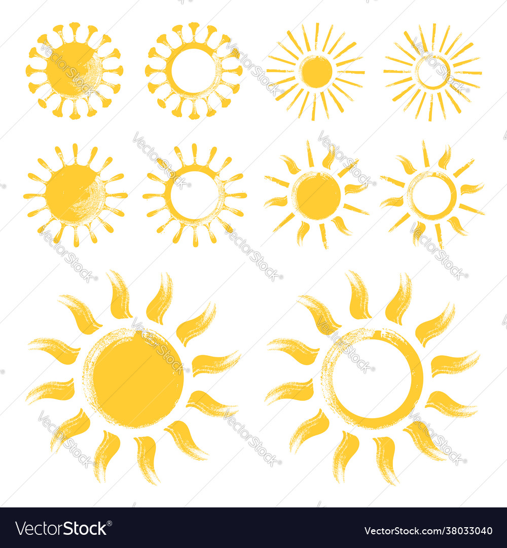 Yellow funny doodle suns