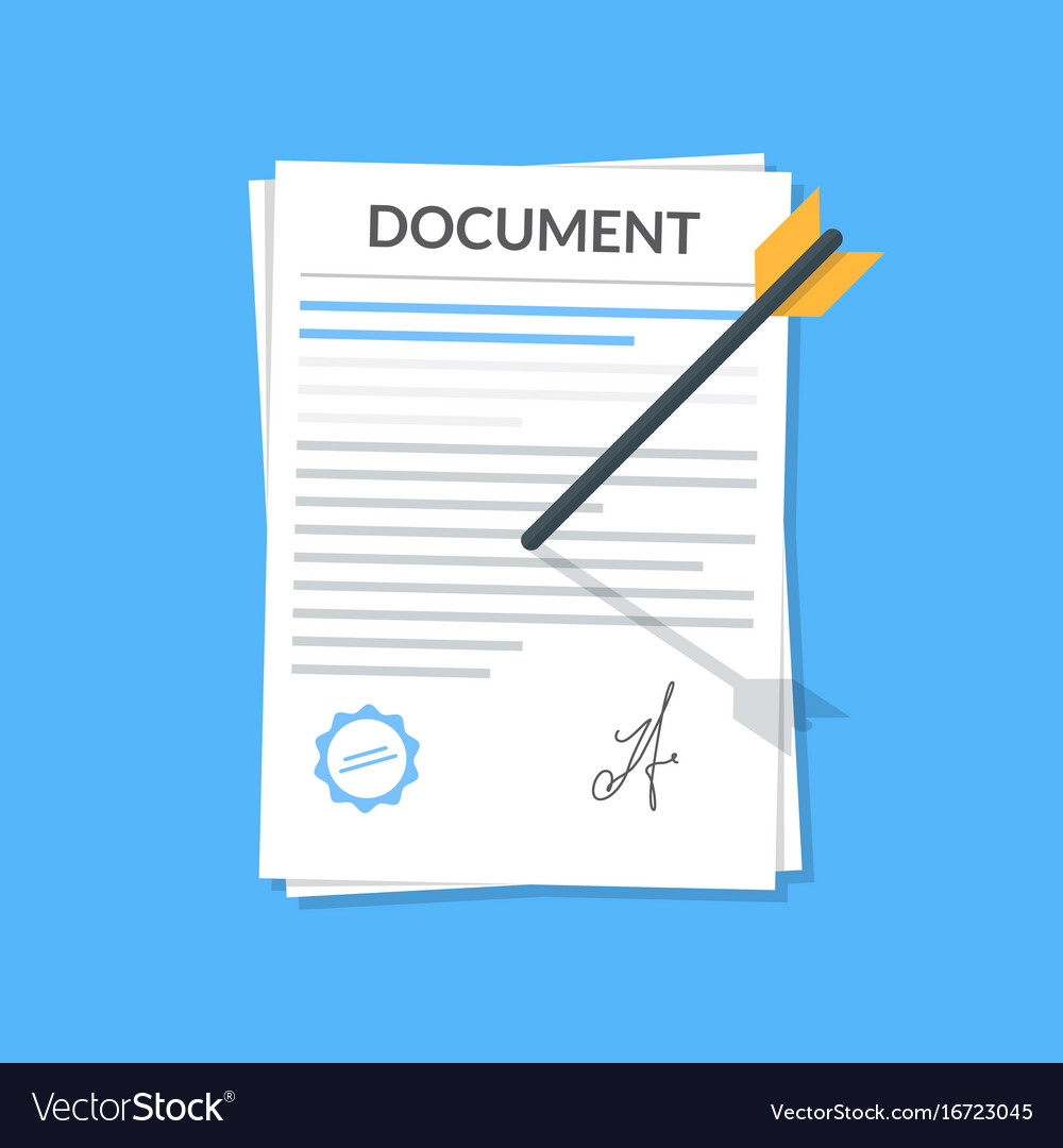 Business document attached by an arrow to the wall