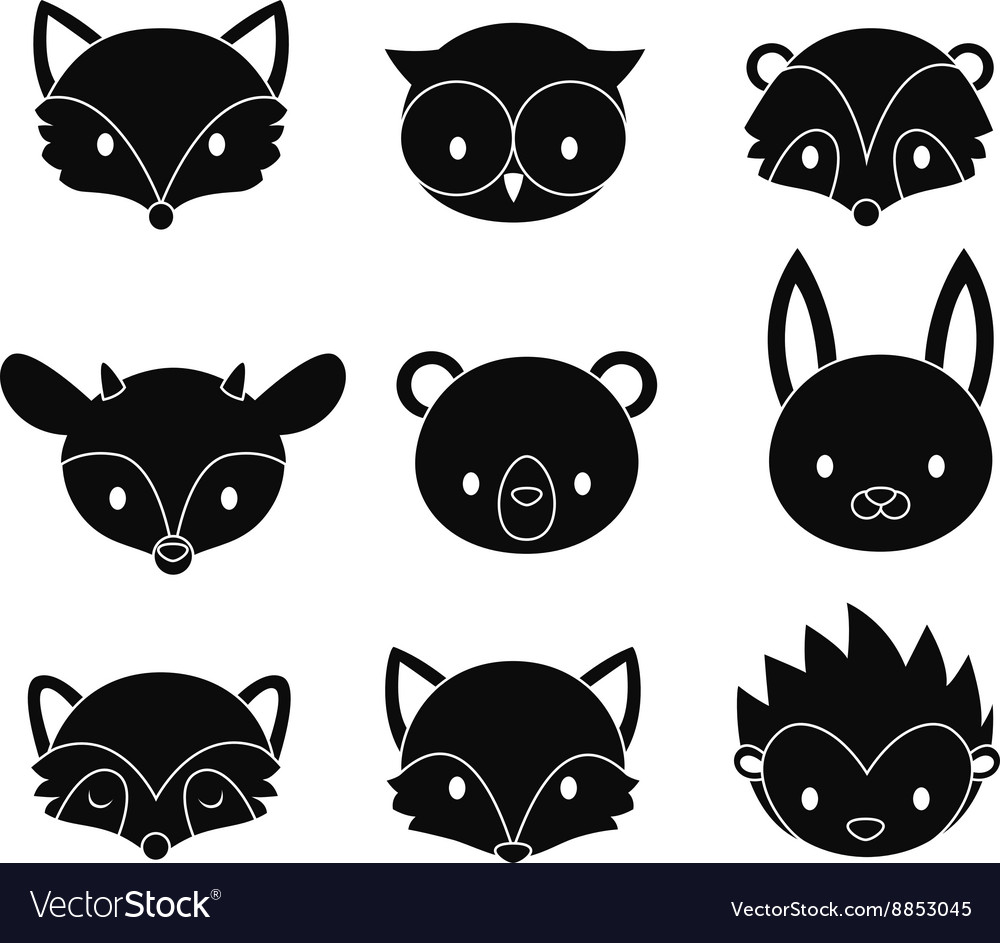 Download Set of cartoon woodland animals heads Royalty Free Vector