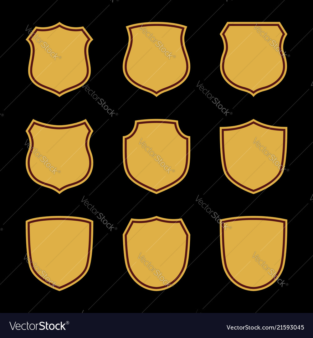 Shield shape gold icons set simple flat logo Vector Image