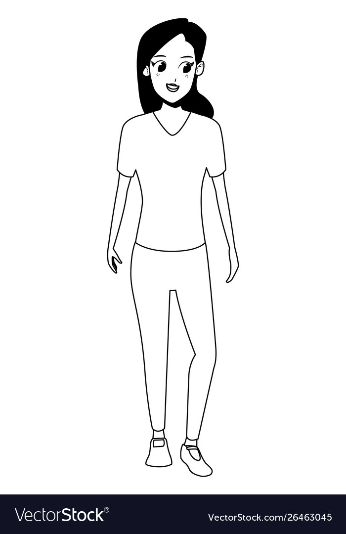 Young woman smiling cartoon in black and white Vector Image