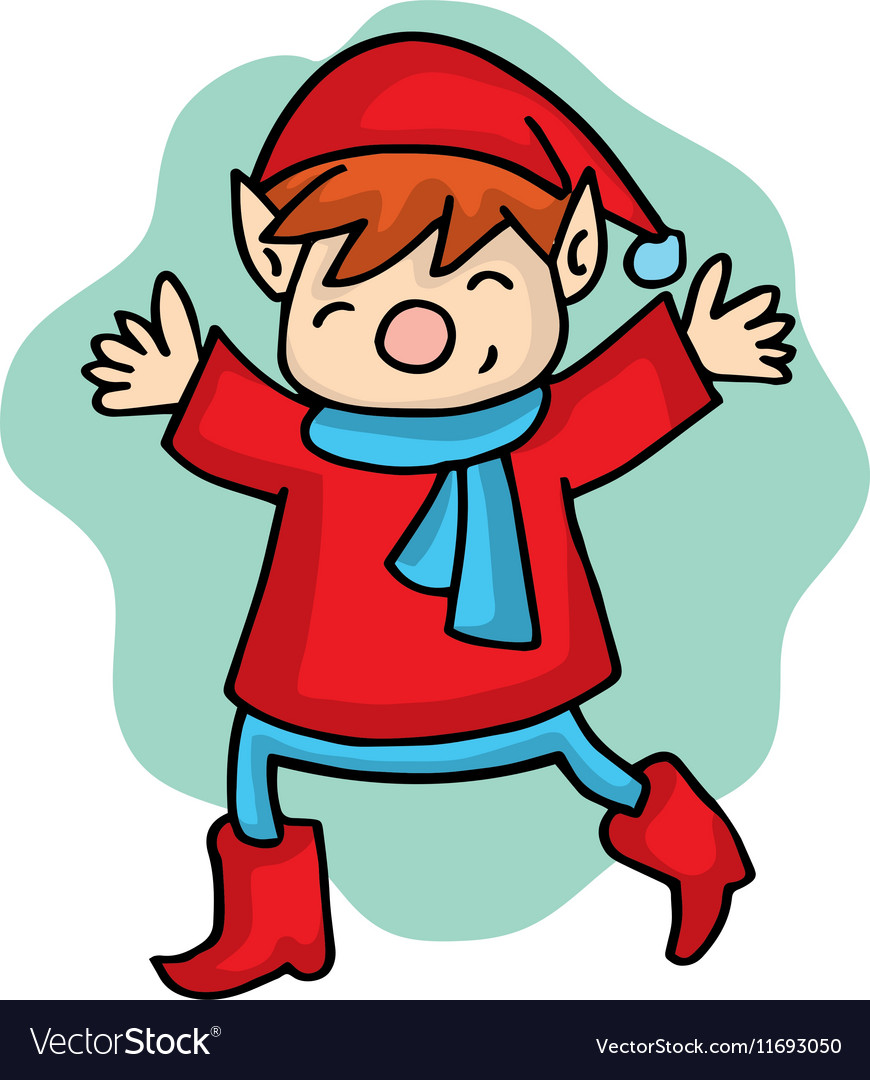 Cartoon elf with red costume