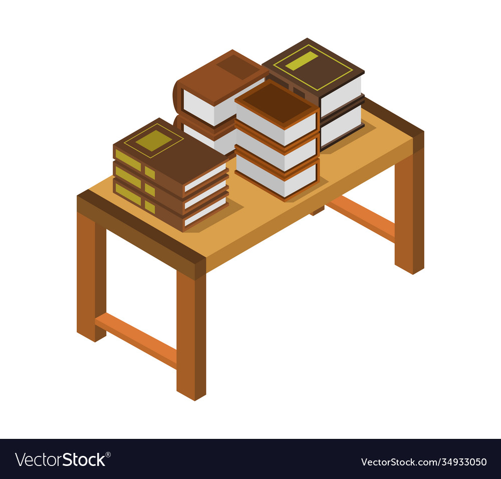 Desk with books isometric on white background Vector Image