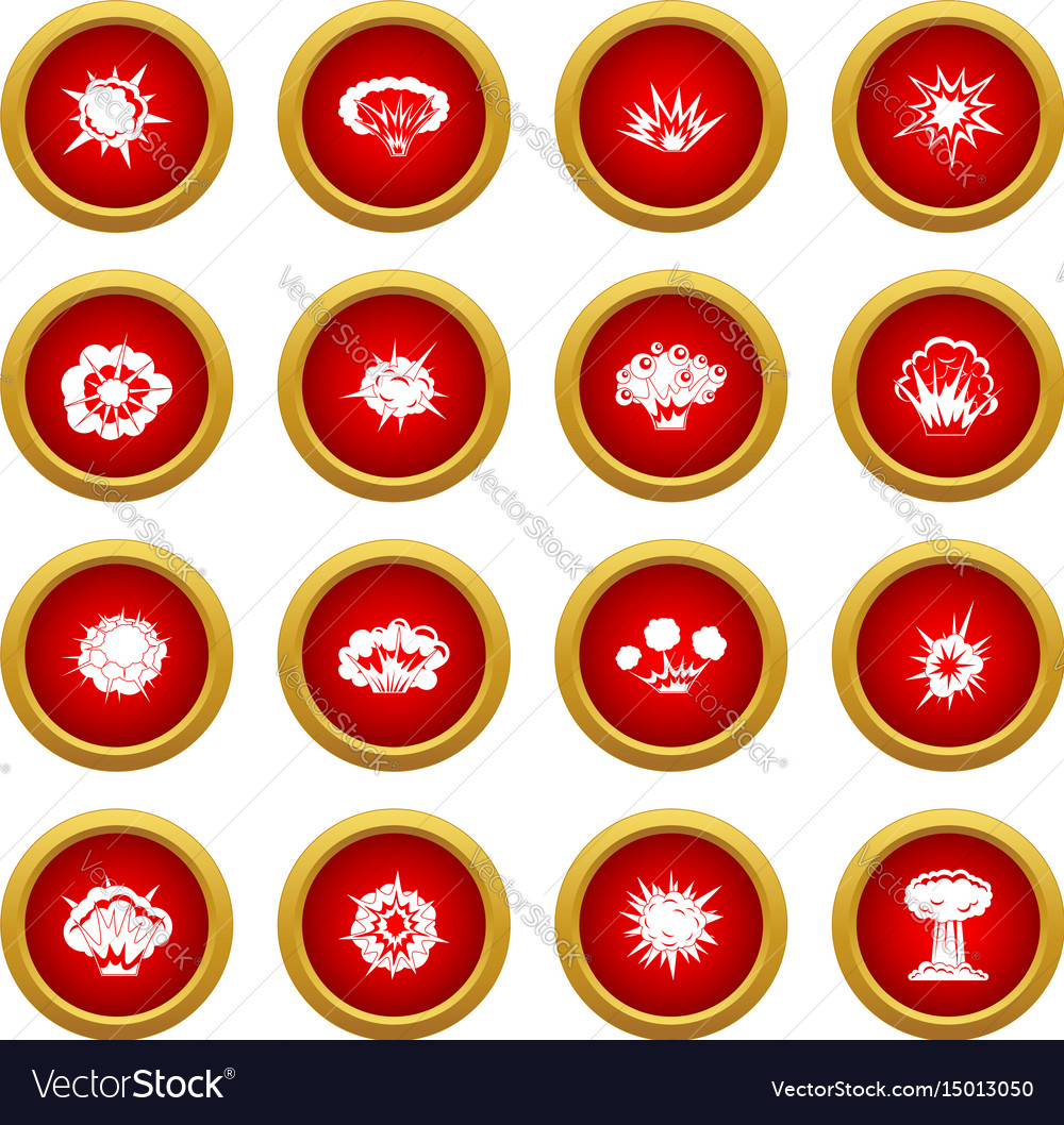 Explosion icon red circle set Royalty Free Vector Image