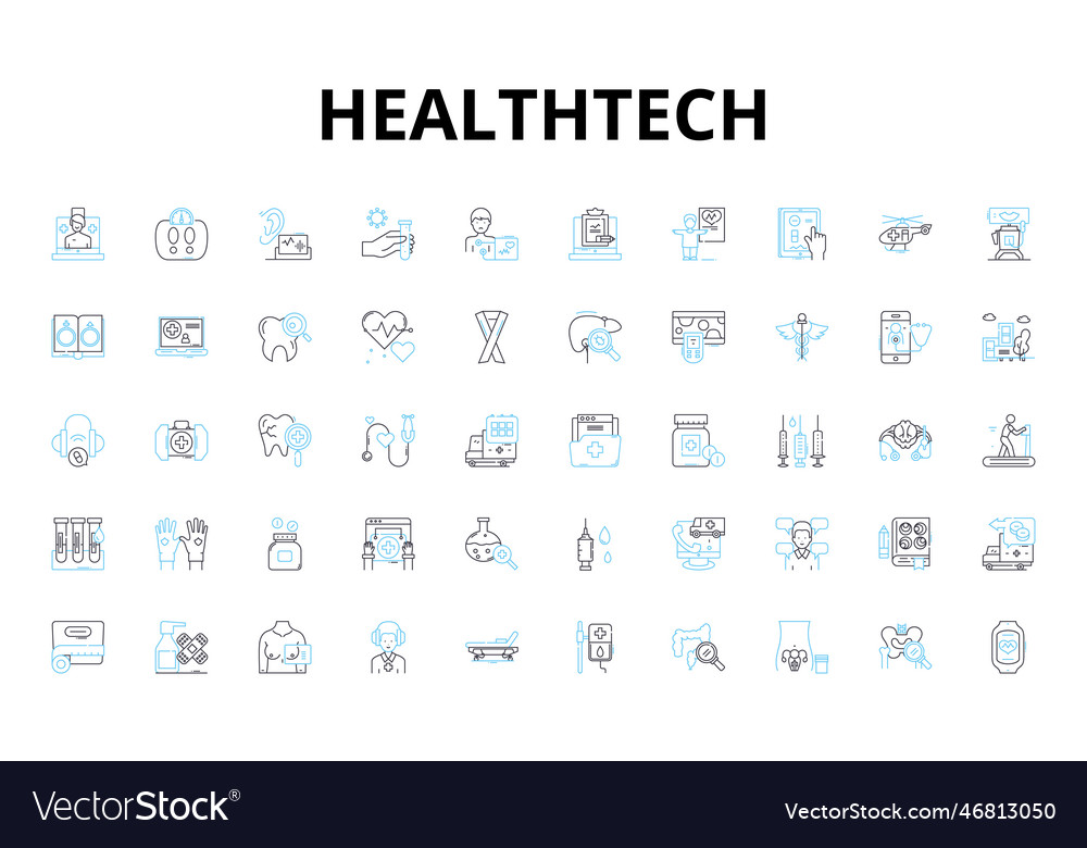 Healthtech linear icons set telemedicine