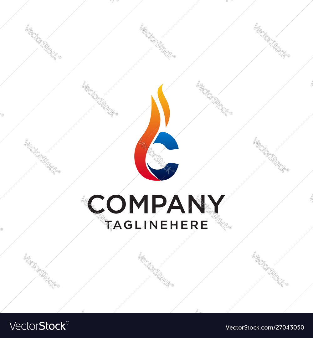 Initial Letter C Fire Logo Design Company Vector Image