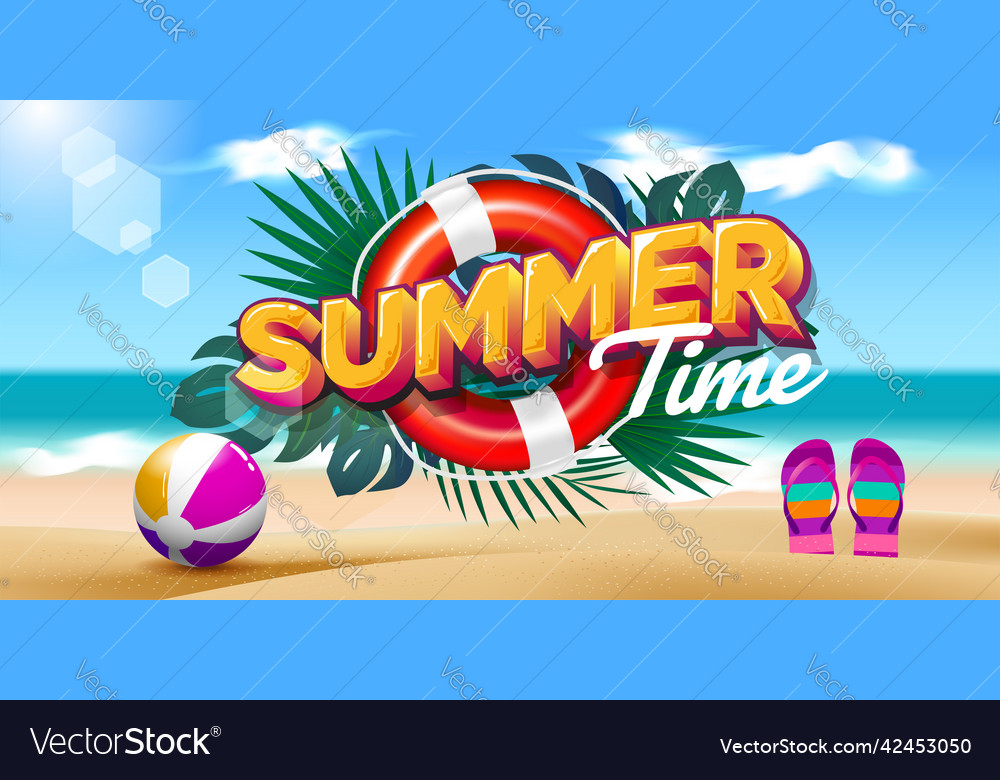 Summer with tropical leaves and coast background vector image Summer with tropical leaves and coast background