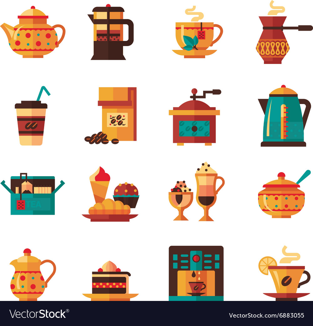 Coffee And Tea Set Icons Flat Royalty Free Vector Image