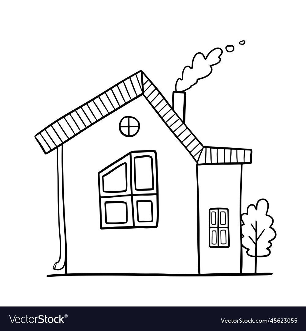 Hand drawn house and tree cute rural Royalty Free Vector