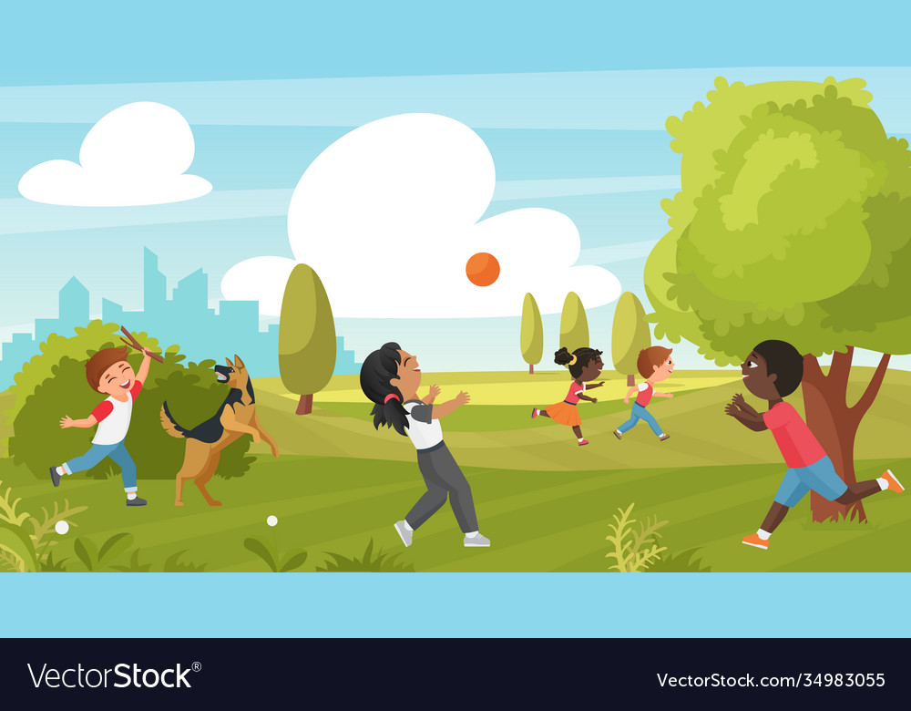 Kid play in summer park outdoor sport activity in Vector Image