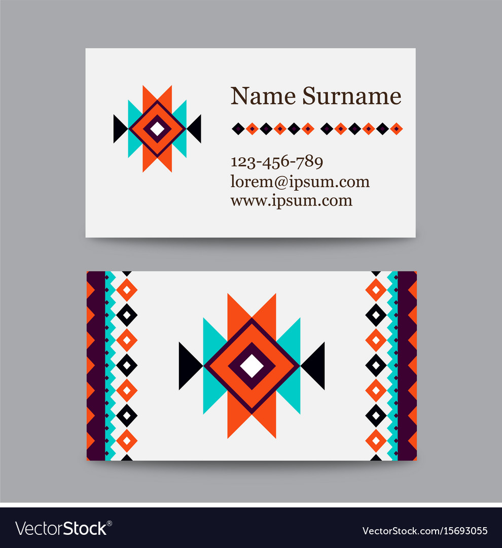 Set of geometric tribal colorful business cards