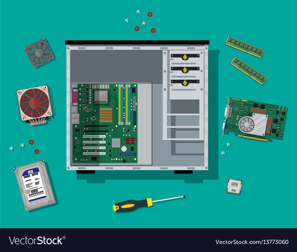 Cartoon pc components for computer store banner Vector Image