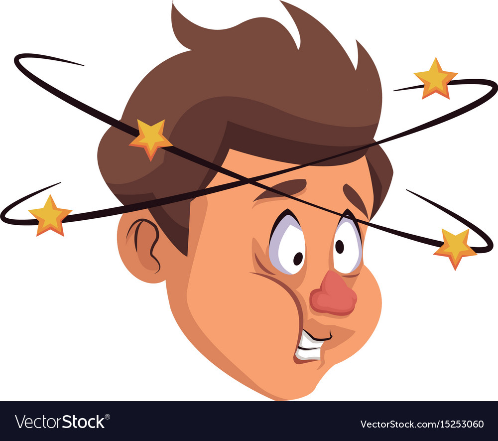 Dizziness young man with stars spinning around his