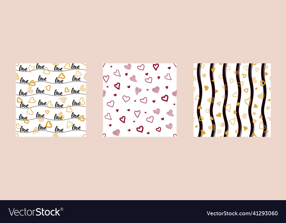 Set seamless pattern gold and black hearts