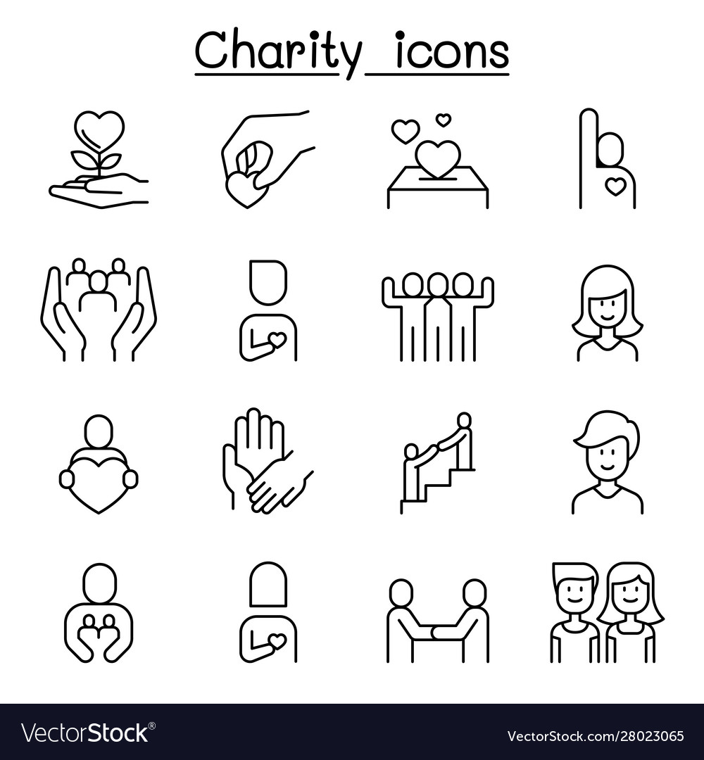 Charity kindness friendship care icon set in thin Vector Image