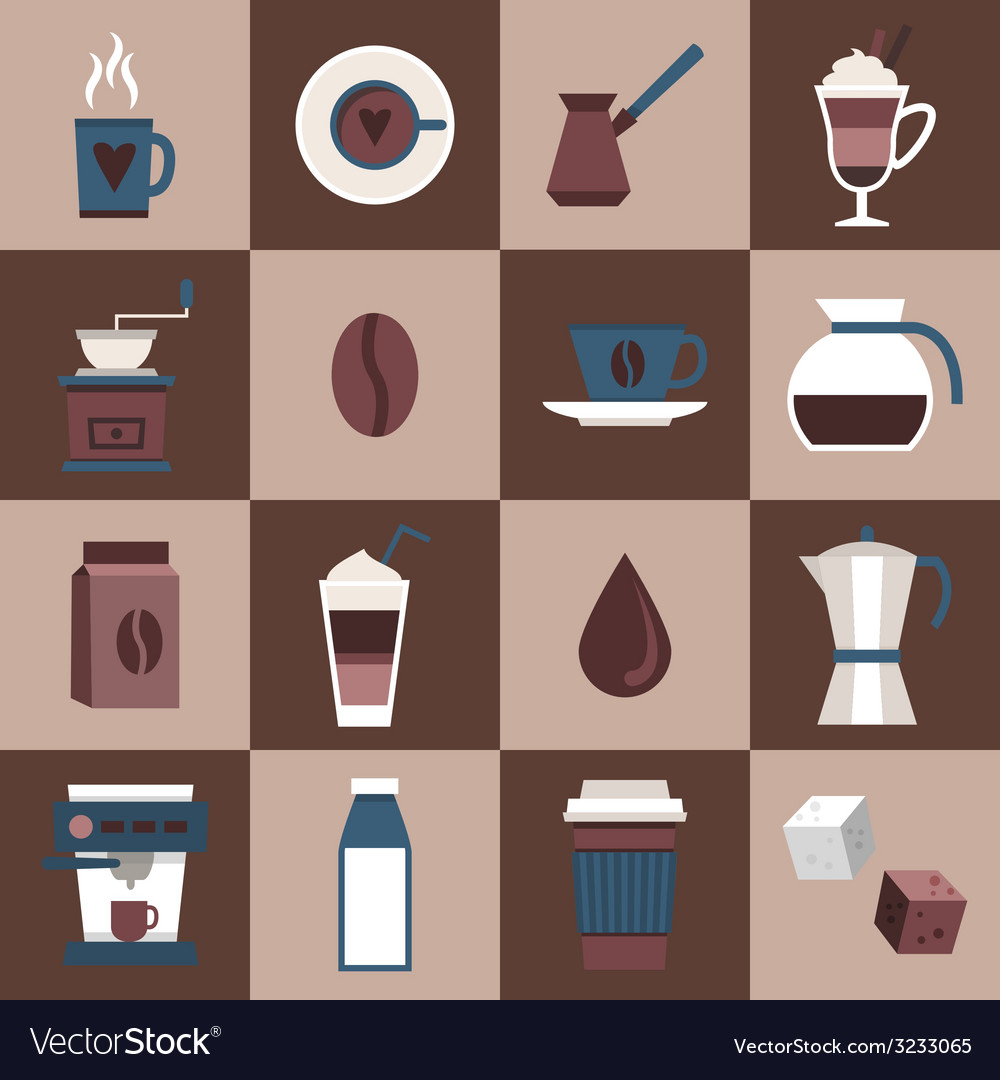 Coffee icons flat Royalty Free Vector Image - VectorStock