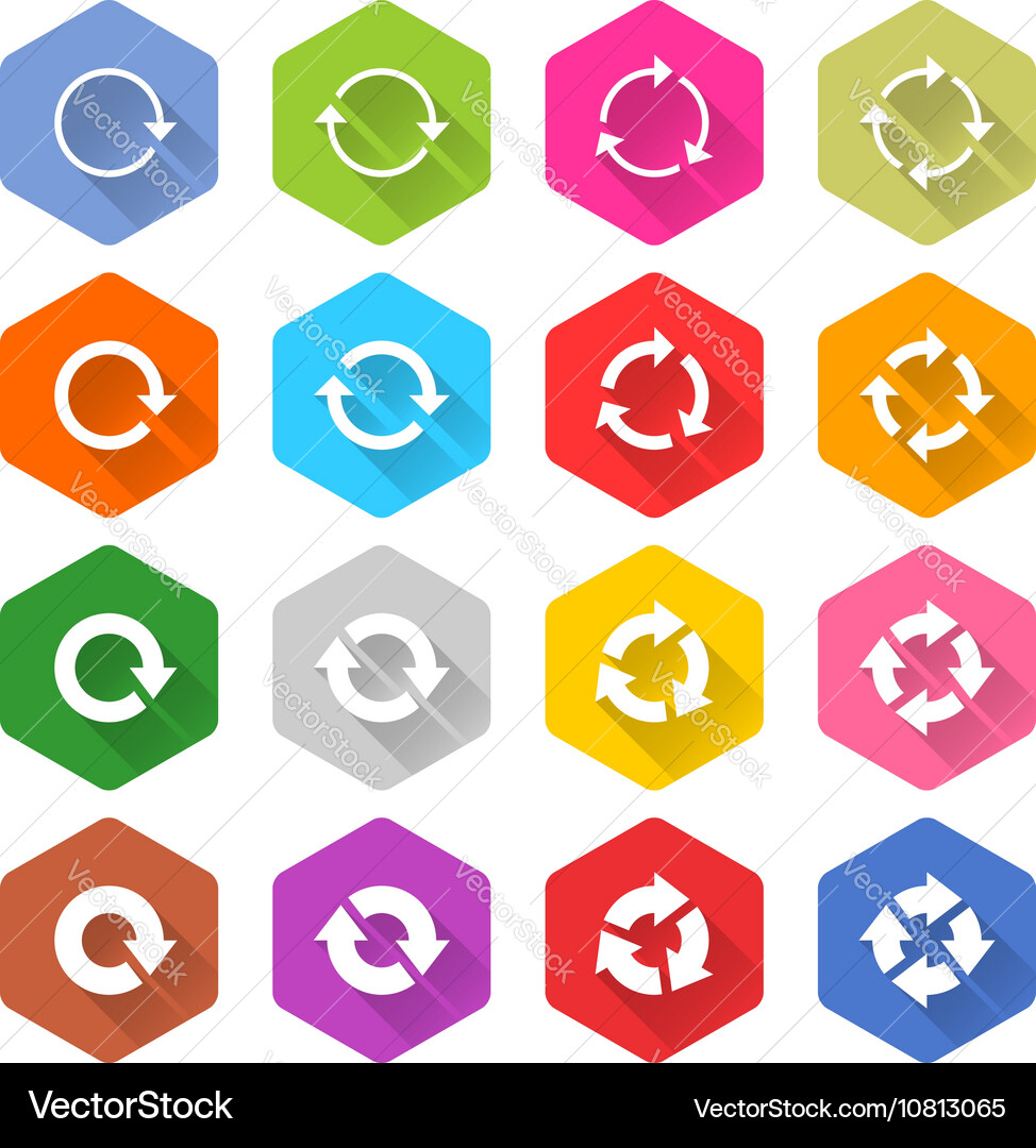 Flat arrow reload icon hexagon web button Vector Image