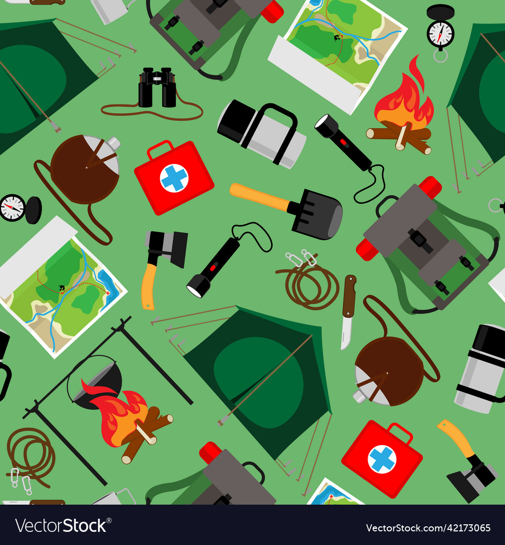 Forest camp seamless pattern tourist camping Vector Image