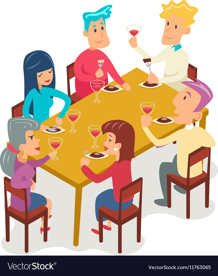 Group Friends Eat Meal Characters Celebration Vector Image 2747